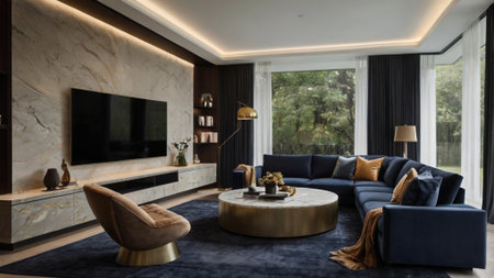 Interior of a living room in a luxury house. 3d rendering