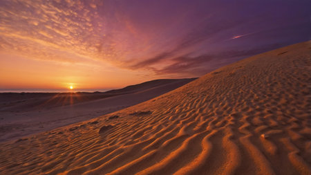 Sunset over sand dunes in Maspalomas Gran Canariaの写真素材