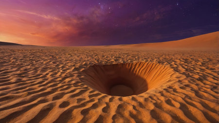 Desert with sand dunes at night. 3d render.の写真素材