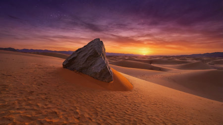 sunset in the desert of sahara, moroccoの写真素材
