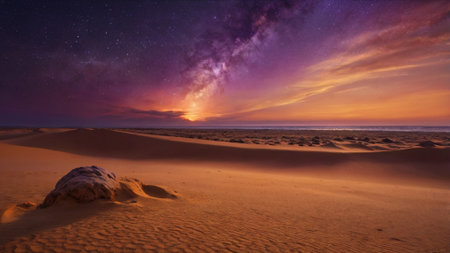 Milky way over sand dunes at Mui Ne, Vietnamの写真素材