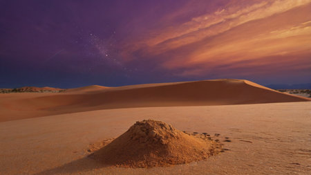 Sunset over sand dunes in Namib desert, Namibiaの写真素材