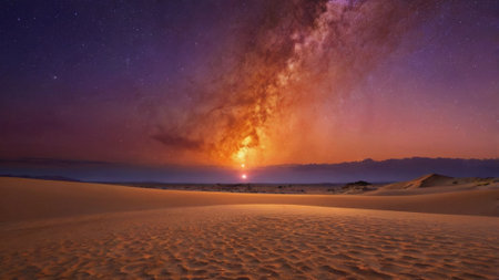 Milky way over sand dune in Namib desert, Namibiaの写真素材