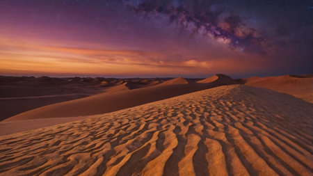 Namibian desert with starry sky and milky wayの写真素材