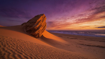 Beautiful sunset over the sand dunes in the desertの写真素材