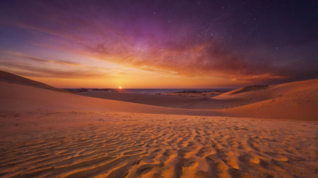 Sunset over the sand dunes of Maspalomas, Gran Canariaの写真素材