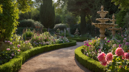 Gardens in the park. Beautiful landscaped garden in summer