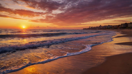 Sunset on the beach. Beautiful sunset over the sea and sky.の写真素材