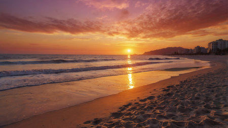 Beautiful sunset on the beach in Palermo, Sicily, Italyの写真素材