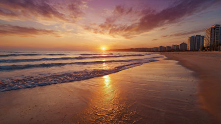 Beautiful sunset over the sea. Panoramic view of the beach.の写真素材
