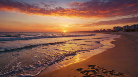 Beautiful sunrise on the beach in Rio de Janeiro, Brazil.の写真素材