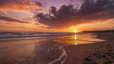 Beautiful sunset at the beach in Algarve, Portugal.の写真素材