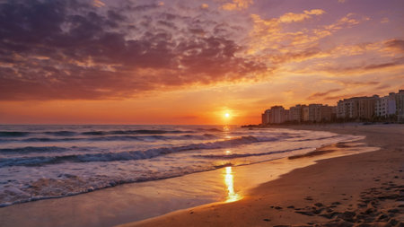 Beautiful sunset over the sea in Miami Beach, Florida, USAの写真素材