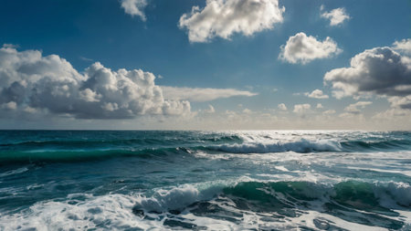 Beautiful seascape with blue sky and clouds. Panoramic view.の写真素材