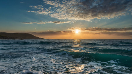 Sunset over the sea in Costa Paradiso, Sardinia, Italyの写真素材