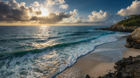 Sunset on the beach in Oahu, Hawaii, USA.