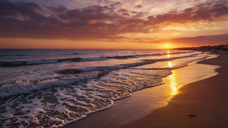 Sunset on the beach of the Baltic Sea. Poland, Europe.の写真素材