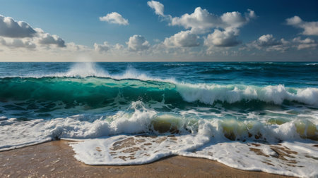 beautiful seascape with turquoise sea and blue skyの写真素材