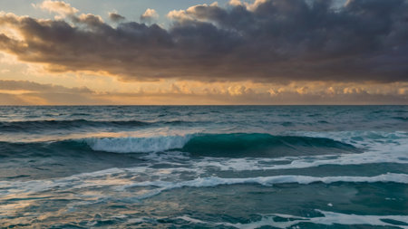 Beautiful seascape with clouds and waves in the ocean.の写真素材