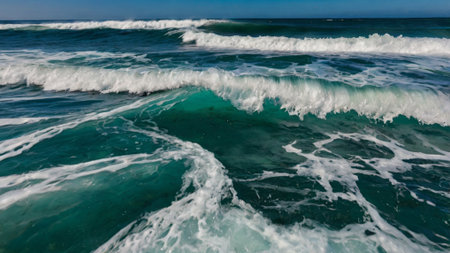 Waves breaking on the shore of the Mediterranean Sea in Cyprus.の写真素材