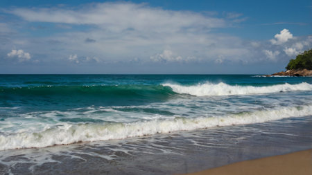 Waves on the beach of the island of Koh Samui, Thailandの写真素材