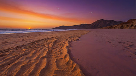 Sunset on the beach of Cabo de Gata, Almeria, Spainの写真素材