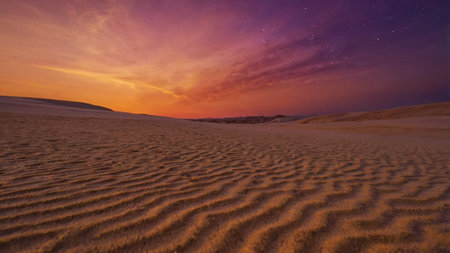 Dunes in the Sahara desert at sunset, Morocco, Africa.の写真素材