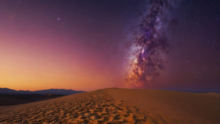 Milky way over sand dunes in the desert. 3d renderingの写真素材