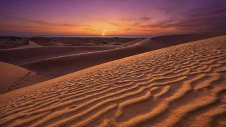 Sunset over the sand dunes in Maspalomas Gran Canariaの写真素材