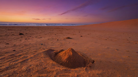 Sunset in the desert of Fuerteventura, Canary Islandsの写真素材