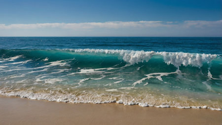 Beautiful sea waves on the sandy beach. Blue sky background.の写真素材