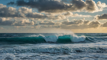 Beautiful seascape with stormy sky and sea waves.の写真素材
