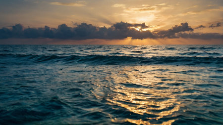 Sunset on the sea. Beautiful sunset over the sea. The sun is reflected in the water.の写真素材