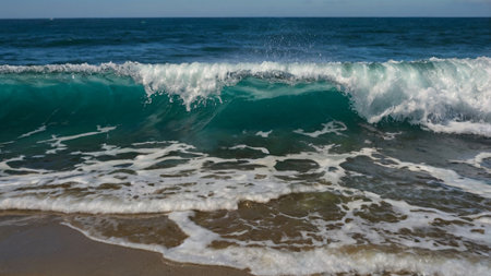 Waves breaking on the shore of the Mediterranean Sea in Cyprus.