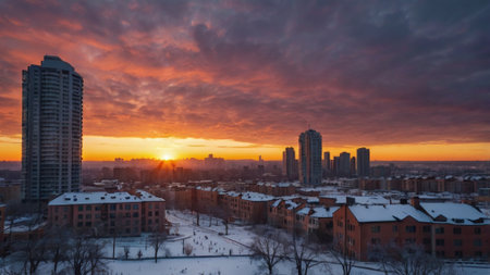 Sunset in the city. Moscow, Russia. Panorama.の写真素材