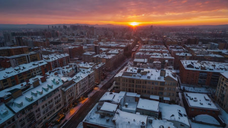 Panoramic aerial view of the city of Kiev at sunset, Ukraineの写真素材