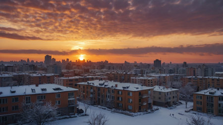 Beautiful sunset over the city in winter. Moscow, Russia.の写真素材