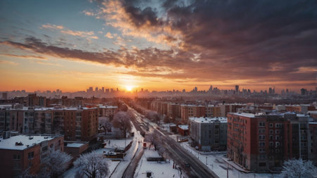Panoramic view of the city at sunset.の写真素材