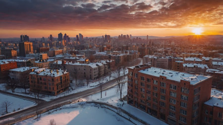 Panoramic view of the city at sunset.の写真素材