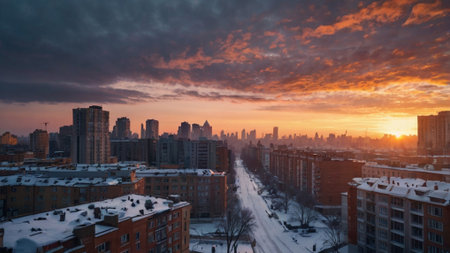 Beautiful sunset over Moscow, Russia. Panoramic view of Moscow.の写真素材
