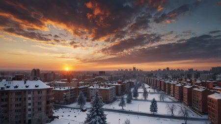 Panoramic view of the city of Omsk at sunset.の写真素材