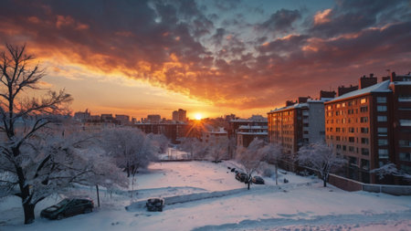 Sunset in Boston, Massachusetts, USA. Beautiful winter cityscape.の写真素材