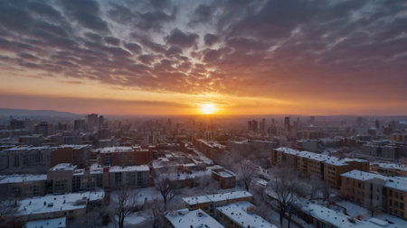 Aerial view of the city of Kiev at sunset, Ukraine.の写真素材