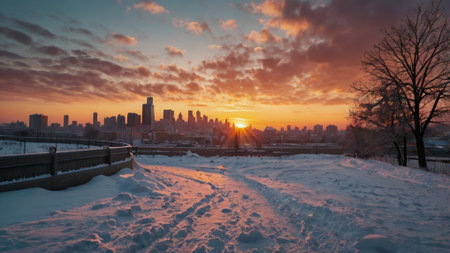 Beautiful winter sunset. Panoramic view.の写真素材