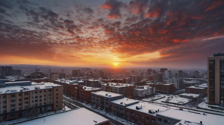 Panoramic view of the city at sunset, Moscow, Russiaの写真素材