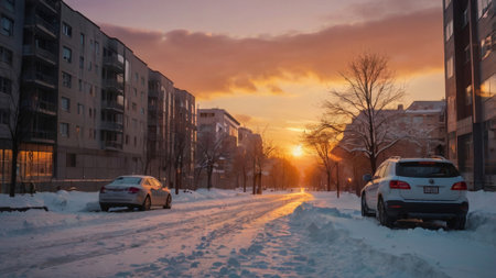 Winter road in the city at sunset. Russia, Saint-Petersburgの写真素材