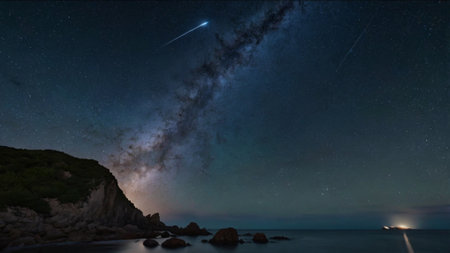 Milky way over the sea. Starry night sky with stars and Milky way.