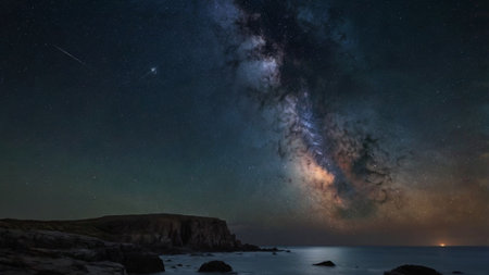 Milky Way over the sea at night. Long exposure photograph.