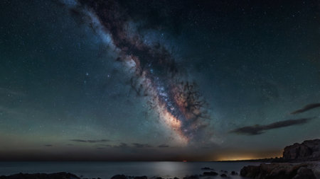 Milky way over the sea. Long exposure photograph. Long exposure photograph.