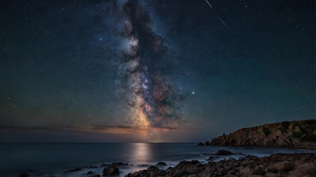 Milky way over the sea. Long exposure photograph. Long exposure photograph.の写真素材
